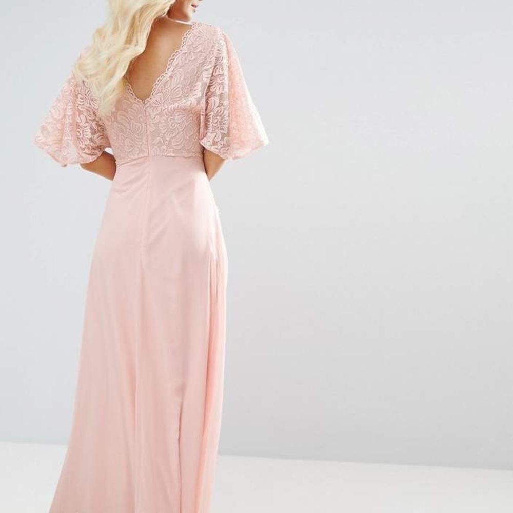 John Zack Petite Open Back Maxi Dress With Fluted Lace Sleeve - Picture 3 of 13